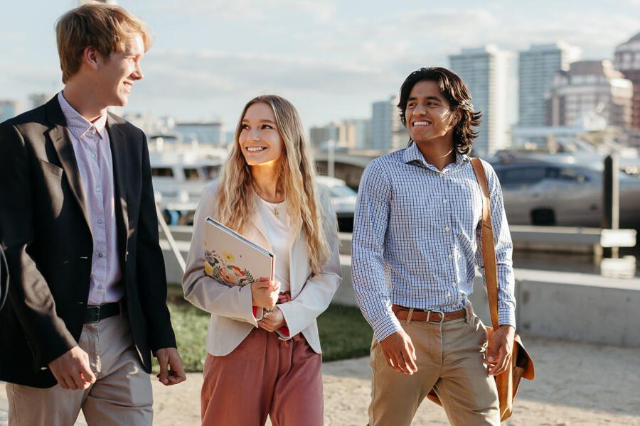 Three PBA students walk near the intercoastal waterway in 西<a href='http://f.ivantseng.com'>推荐全球最大网赌正规平台欢迎您</a>.